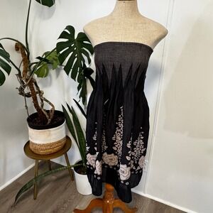 Lapis Strapless Dress Womens One Size Black Floral Smocked Boho Maxi Skirt